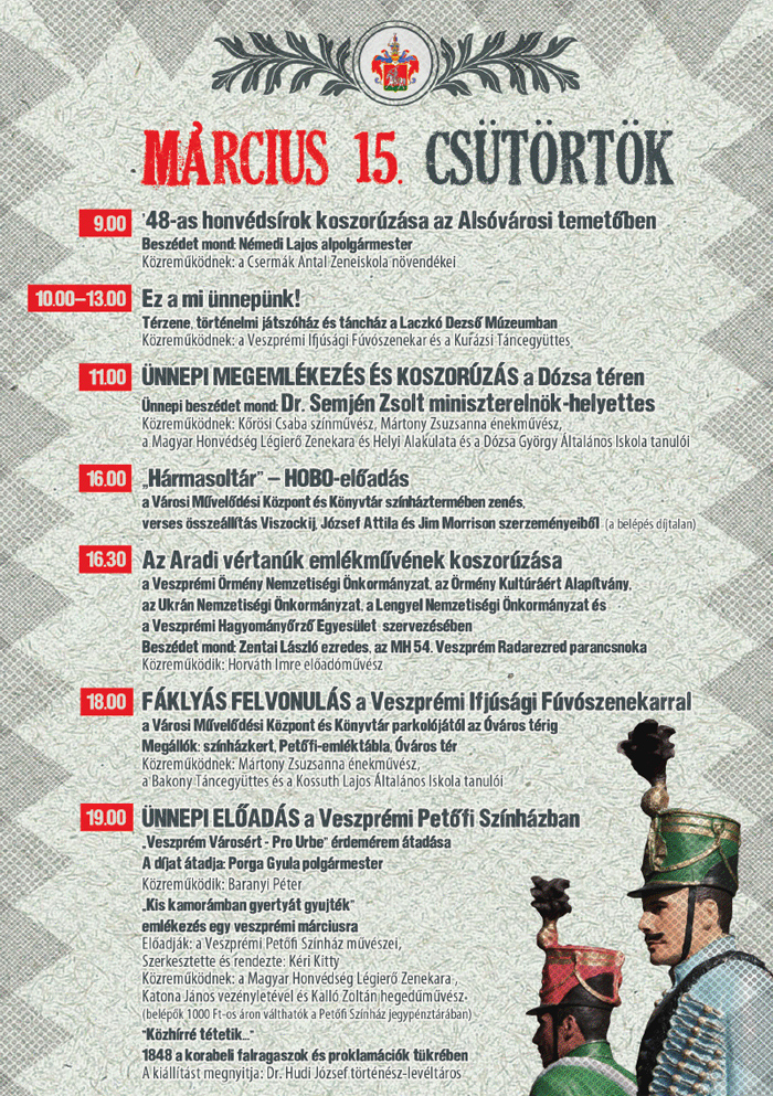 Semjén Zsolt Veszprémben ünnepli meg Március 15-ét Március 15-ét
