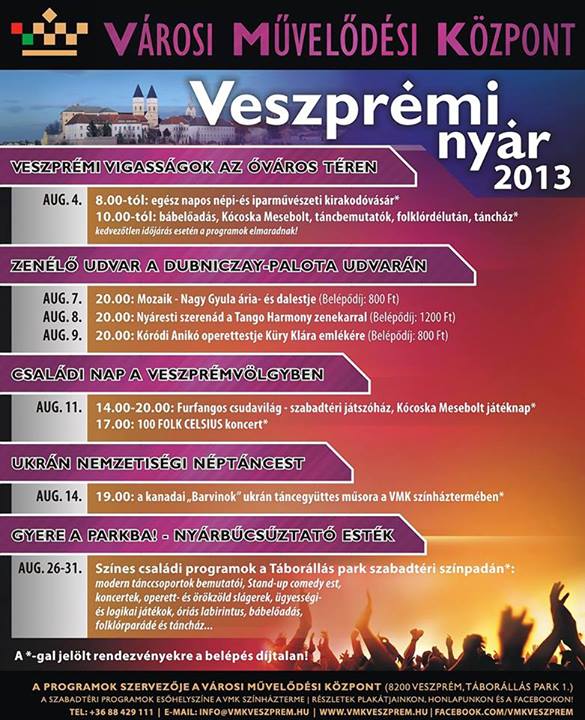 Augusztusi programok egész hada vár minden érdeklődőt a VMK szervezésében. veszprmi nyár