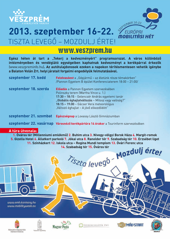 2013. szeptember 16-22. között Veszprémben is a környezettudatosságé a főszerep veszprém autómentes nap